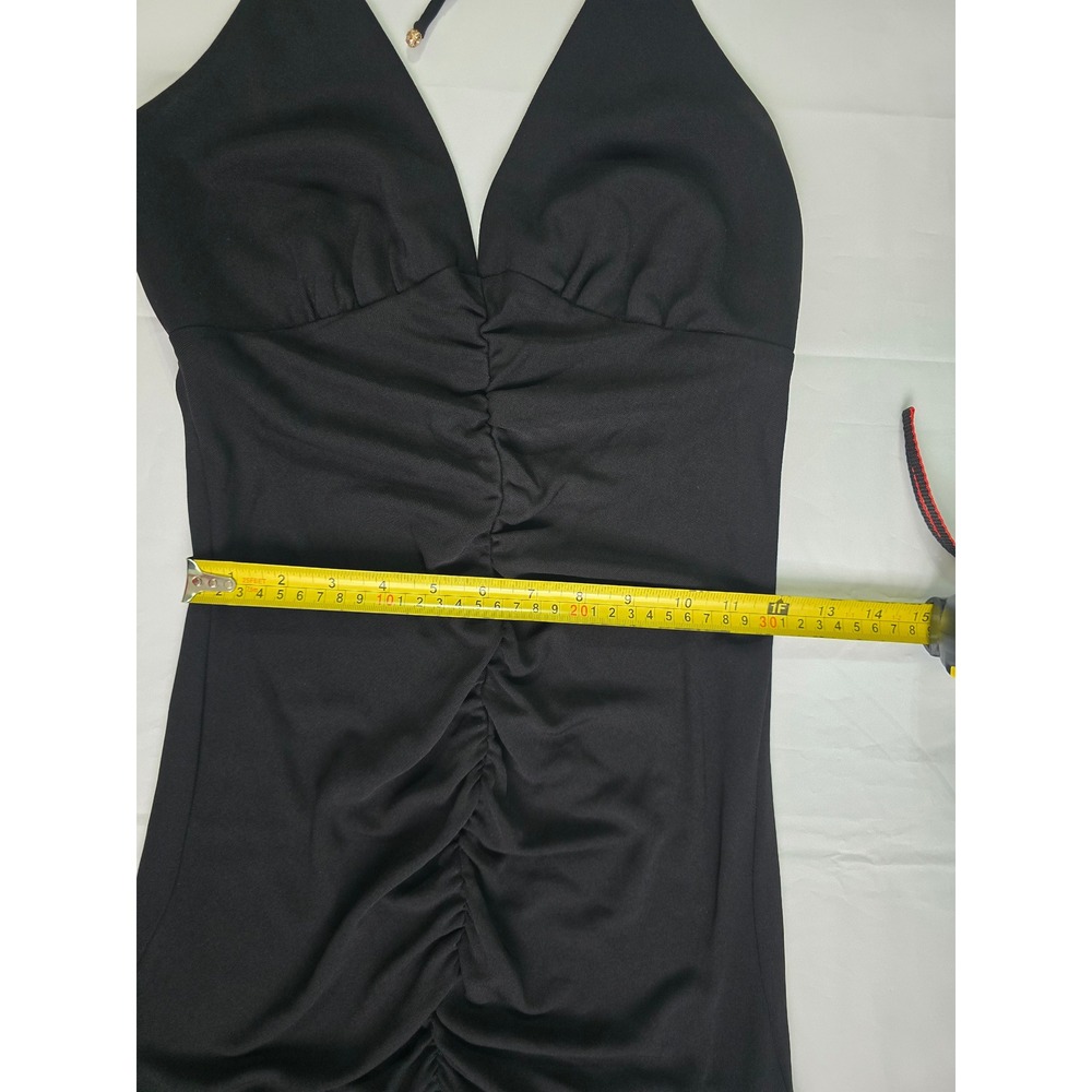 ABS by Allen Schwartz Black Halter Mini Dress Ruched Ruffle Hem Petite 388YU05 - Picture 10 of 16